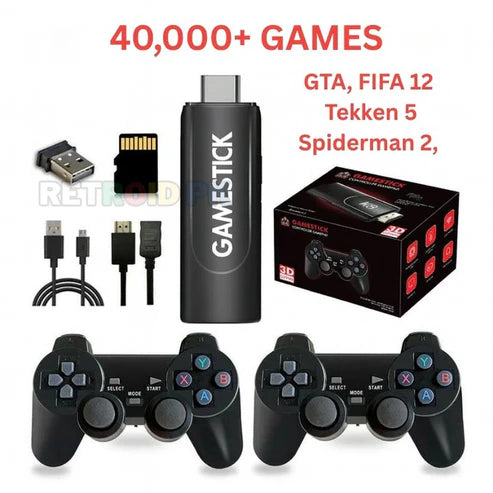 K8 Premium 4K Gaming Stick with Two Wireless Controllers and 40,000+ Games | GTA, Tekken 5, Spiderman 2
