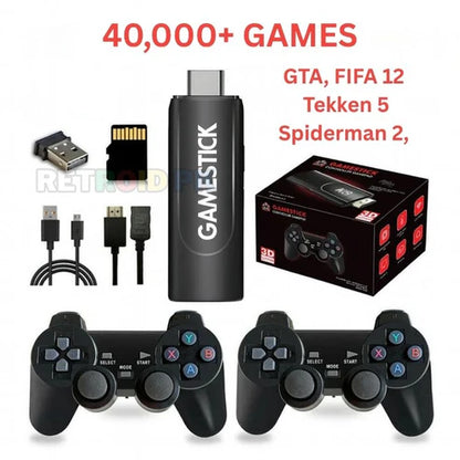 K8 Premium 4K Gaming Stick with Two Wireless Controllers and 40,000+ Games | GTA, Tekken 5, Spiderman 2