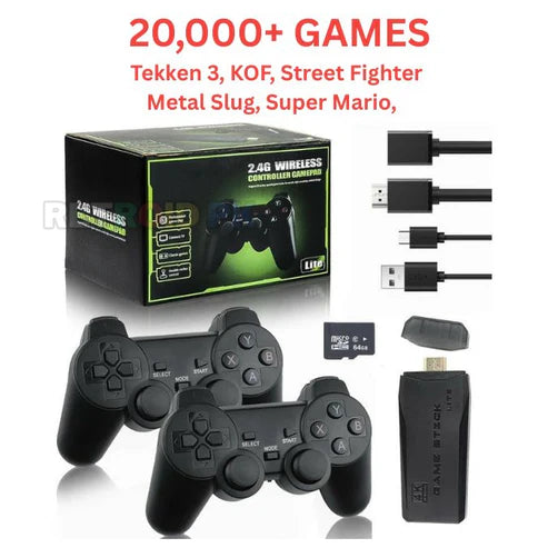 Original M8 4K Plug & Play Game Stick with Two Wireless Controllers & 20000+ Built-in Games